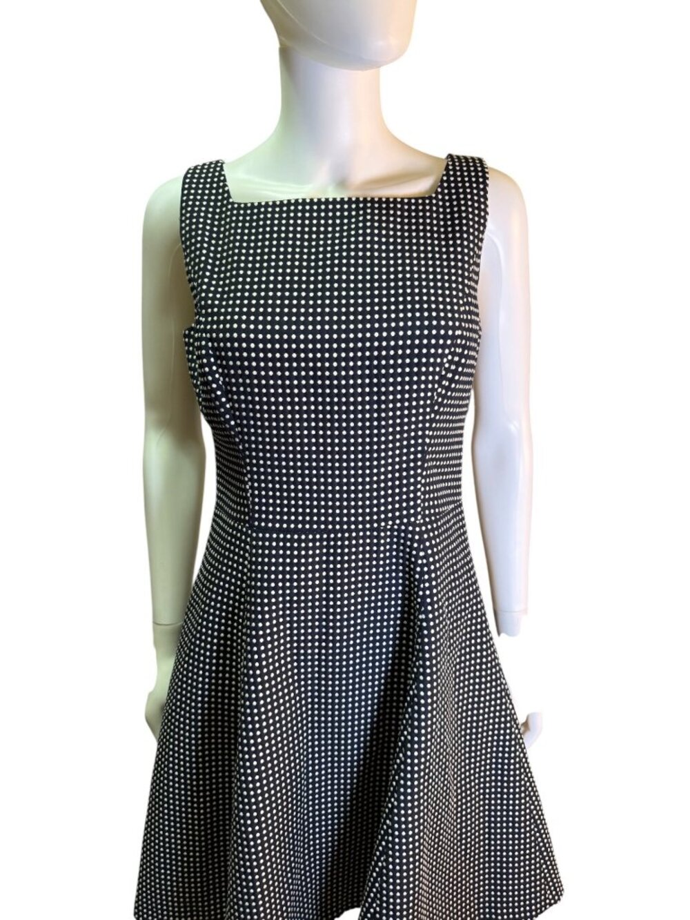Lauren Ralph Lauren Black & White Polka Dot Fit & Flare Sleeveless Dress Size 8 - Picture 3 of 7